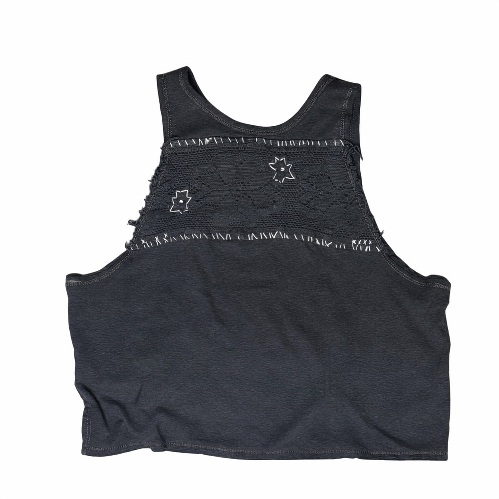 Free People We The Free Charcoal Grey Lace Inset Cropped Tank Top Womens Medium - Picture 2 of 6